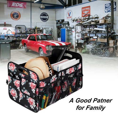 Femuar Car Trunk Organizer,Car Storage Organizer with 72L Large Capacity Waterproof Collapsible and 11 Pockets,Trunk Organizer for Car Suv/Jeep/Sedan, Large Size, Flower