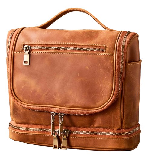 EURYNOME Travel Toiletry Bag For Men, Genuine Leather Shaving Dopp Kit Bottom Storage Holds More (11x8.6x4.7)-Mens Toiletry Bag -Leather Makeup Cosmetic Organizer Kit - Men Travel Toiletries Bag