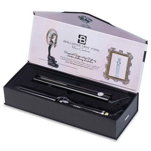 Brilliance New York Pro 1" Flat Iron & Clipless Curling Iron Duo, Black