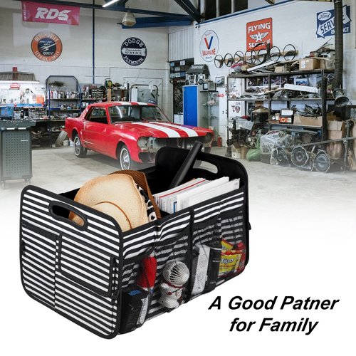 Femuar Car Trunk Organizer,Car Storage Organizer with 72L Large Capacity Waterproof Collapsible and 11 Pockets,Trunk Organizer for Car Suv/Jeep/Sedan, Large Size, Stripe