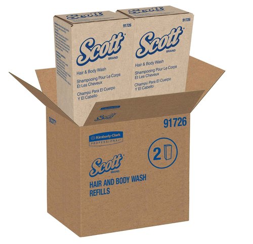 Scott Essential Hair & Body Wash (91726), Protein-Enriched Golden Gel, Clean Rinsing, 8.0 L, 2 Packages / Case