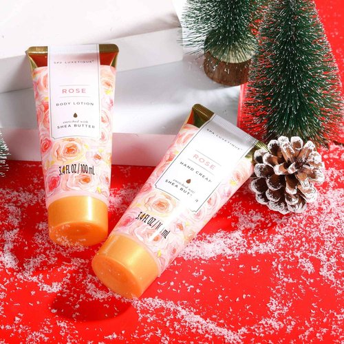 Spa Luxetique Gifts for Women - 10pc Rose Spa Basket, Deluxe Spa Tote Bag Bath Set with Wooden Handle, Bath Salt, Hand Soap, Body Butter, Christmas Gifts for Women