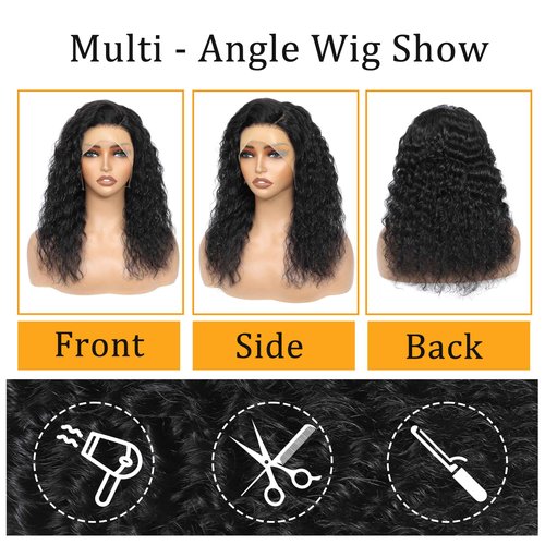 DZFAYESM 13x4 Deep Wave Lace Front Wigs Human Hair 200% Density Black Curly Human Hair Wig Long Natural Wigs for Black Women Transparent Lace Frontal Wig for Daily Wear 20 Inch