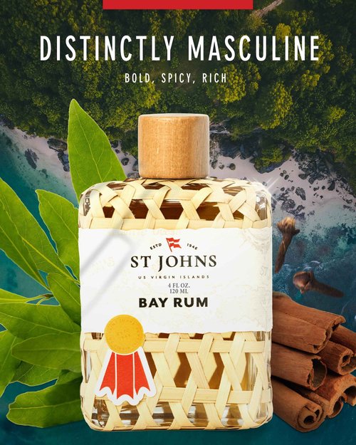 St. John Bay Rum Aftershave and Cologne | Made with Bay Leaves from The Virgin Islands | Bay Leaf After Shave Fragrance for Men | (4 oz Splash Bottle)