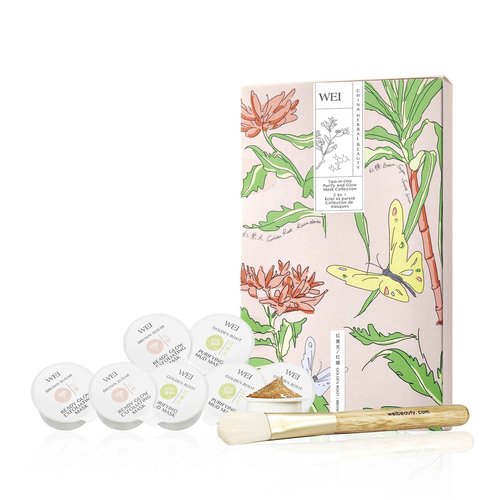 WEI Beauty Two-in-One Purifying and Glow Mask Collection | 4 golden root mask pods, 4 brown sugar pods