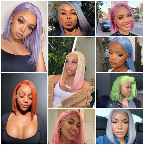 613 Blonde Bob Wig 180% Density 13x4 Lace Front Wigs Human Hair HD Transparent Lace Pre-plucked Bleached Knots Lace Front Wig With Baby Hair Straight Lace Front Wigs (12inch, #613 platinum blonde)