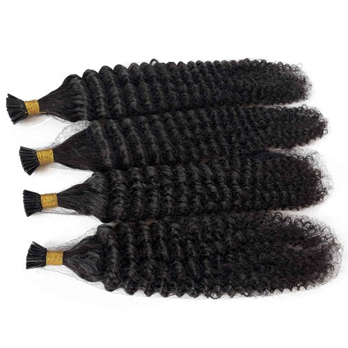 Itip Hair Extensions Real Human Hair Long Curly I Tip Extensions 24 Inch 50g 50s, #1B Natural Black Cold Fusion I Tip Hair Extension Burmese Human Hair Kinky Curly I Tips for Black Women