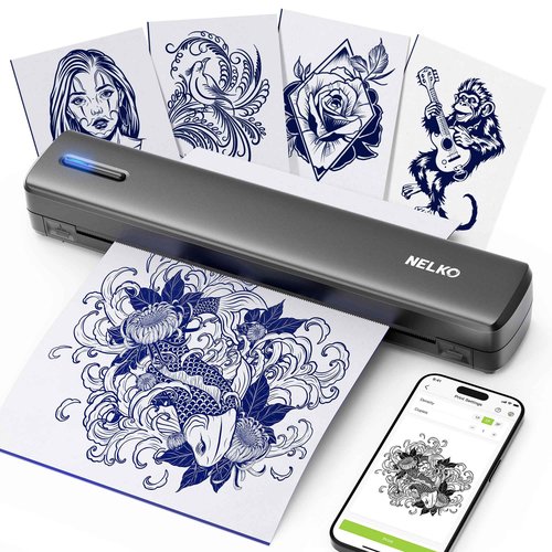 Nelko D810 Tattoo Stencil Printer, Wireless Thermal Tattoo Printer with 10pcs Tattoo Transfer Papers, Portable Tattoo Machine for Artist & Beginners, Compatible with Phone Pad and PC, Grey