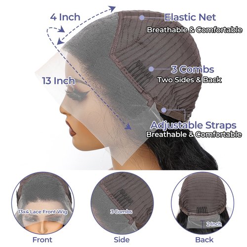 AceWig 26 Inch 13x4 Lace Front Wigs Human Hair Body Wave 180% Density 13x4 HD Lace Front Human Hair Wig Pre Plucked with Natural Hairline Small Knots for Black Women Brazilian Virgin Human Hair Wig