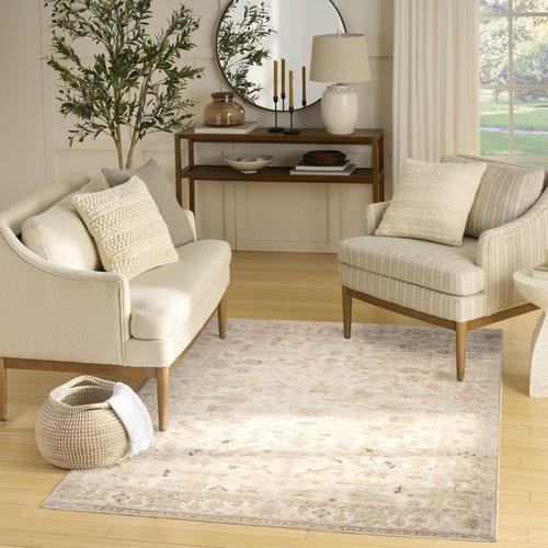 Nourison Home Vintage Washables Beige 4' x 6' Area Rug - Easy Clean, Non Shedding, Bed Room, Living Room, Dining Room, Kitchen (4' x 6')