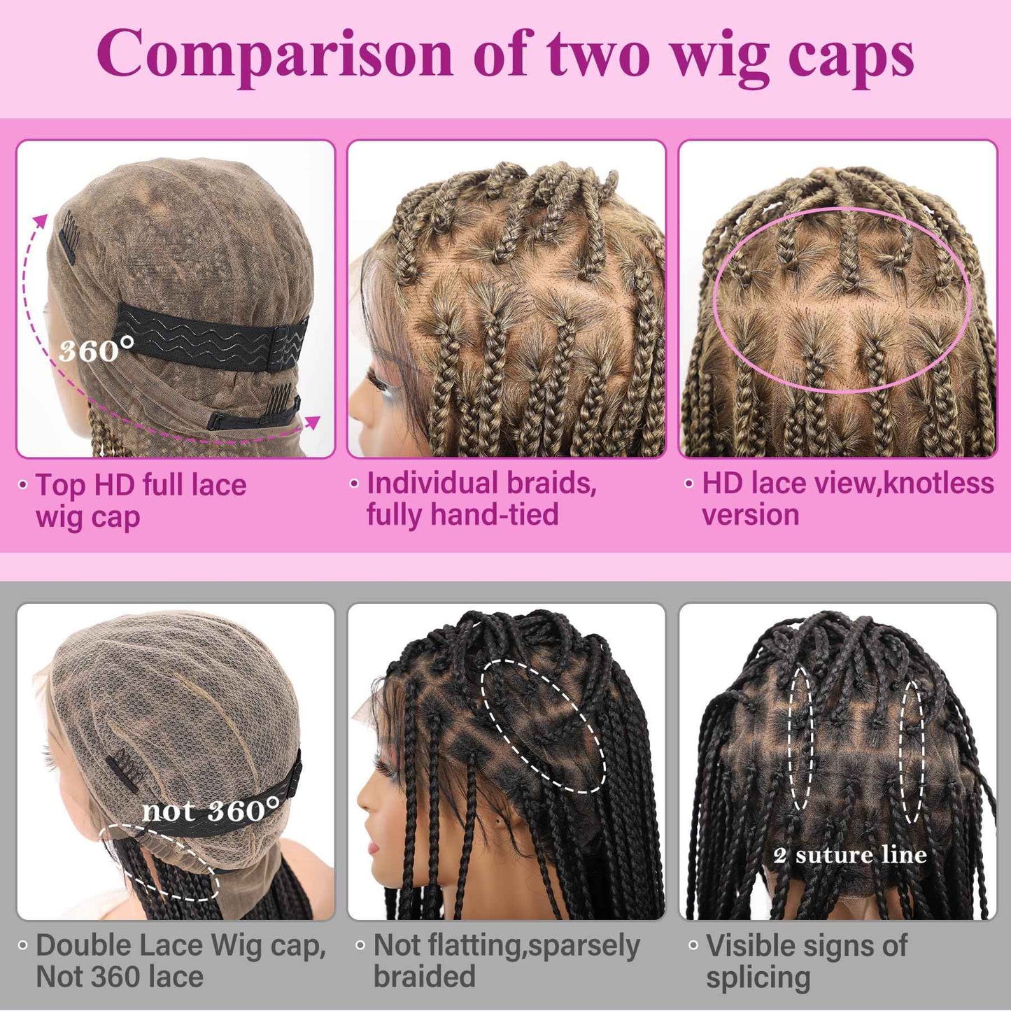 KERNORV 360° HD Full Lace Knotless Boho Braided Wigs for Women Full Lace Box Braid Wig with Baby Hair Premium Synthetic Lace Front Braided Wigs with Curly Ends 36" Light Brown