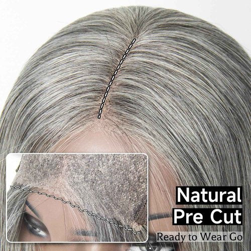 Topnormantic Salt and Pepper Wigs for Women, Wigs Human Hair Glueless Wear and Go Pre Plucked Pre Cut 5x5 Grey Bob Wigs Human Hair 210% Density 12A Brazilian Virgin Hair Lace Front Closure Wig 10 Inch