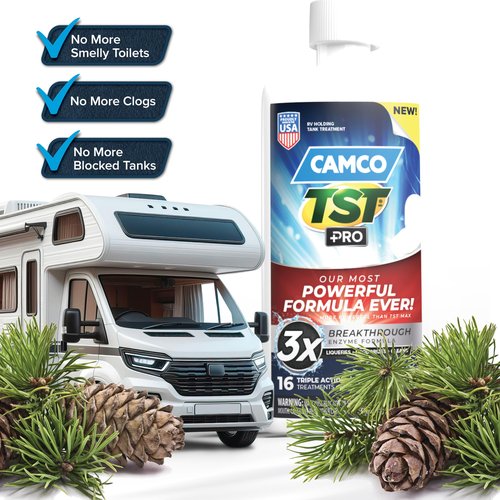 Camco TST PRO RV Toilet Treatment - New & Innovative Bio-Enzymatic Formula for Rapid RV Sewer Break Down - RV Black Tank Treatment - Fresh Pine Scent - Septic-Safe, 32-Oz (41771)