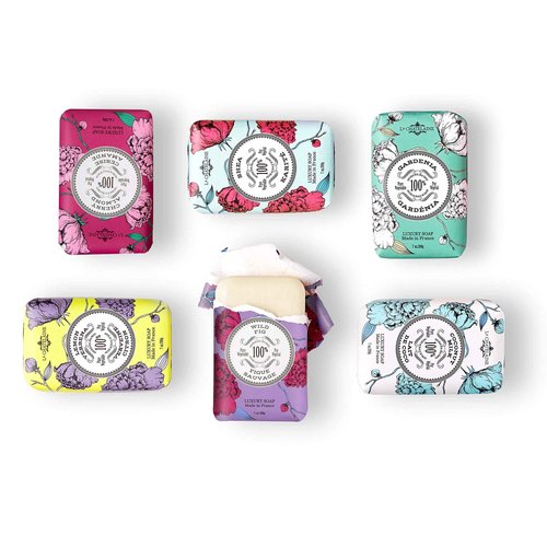 La Chatelaine Luxury Soap Collection | Oprahs Favorite Things | Shea Butter Bar Soaps, Made in France | Natural | Set of 6, 7 oz (Gardenia, Coconut Milk, Lemon Verbena, Cherry Almond, Shea, Wild Fig)