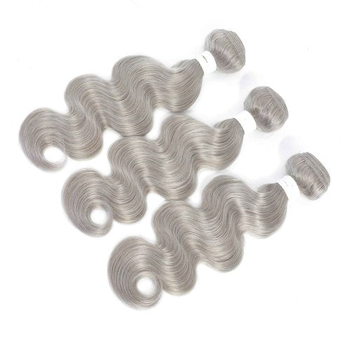 Brazilian Body Wave Human Hair Bundles with Closure (10 12 14+8Closure) Grey Human Hair 3 Bundles with Free Part Closure 100% Remy Human Hair Bundles with 4x4 Closure