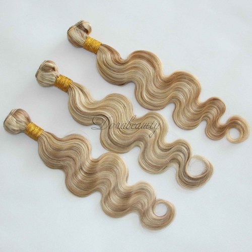 8A Highlight Blonde Human Hair 3 Bundles With 4×4 Lace Closure Pre Plucked P8/613 Two Tone Brown Mixed Ombre Body Wave Brazilian Virgin Human Hair 10+12 14 16 inch