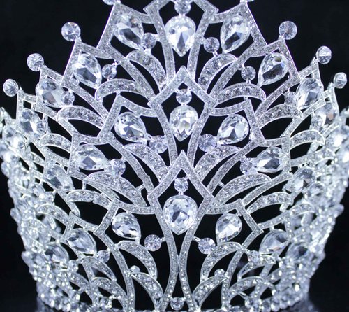 Janefashions 5.75" Tall Large Tiara Crown With Hair Combs, Clear White Austrian Rhinestone Crystal Metal Tiara Pageant Show Parade Wedding Bridal Birthday Queen T2306