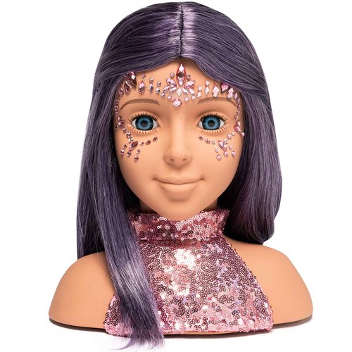 "I'm A Stylist Styling Head Deluxe Lola - Doll Mannequin Head, Interchangeable Wig, Synthetic Fiber Purple Hair Includes Magnetic Lashes, Hair Accessories, Earrings & Face Gems for Kids 8+ Years - 13""" (I000208)