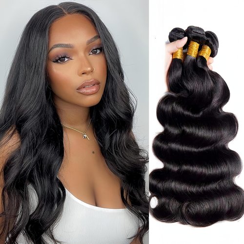 Hswpawk Body Wave Bundles 12A 100% Unprocessed Brazilian Virgin Human Hair Body Wave Human Hair Bundles 3 Bundles Deals Weave Bundles Human Hair Natural Black 18 20 22 Inch