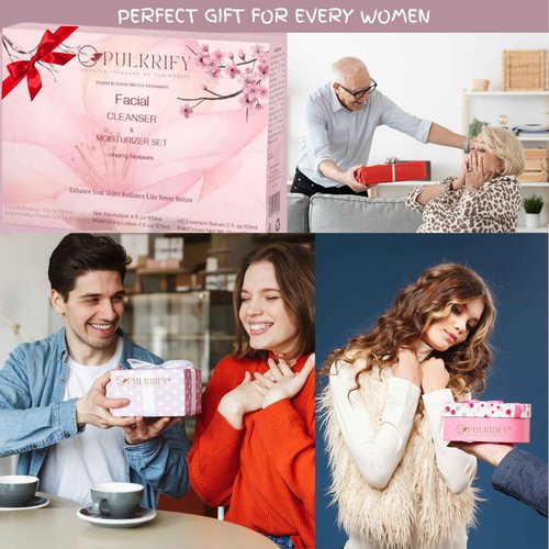 Luxurious Korean Style Cherry Blossom Facial Cleanser & Moisturizer Set Facial Cleanser, Moisturizer, Revitalizer, Serum, Rejuvenator, Eye Cream, Daily Skincare Routine, Retinol-Free, All-skin types