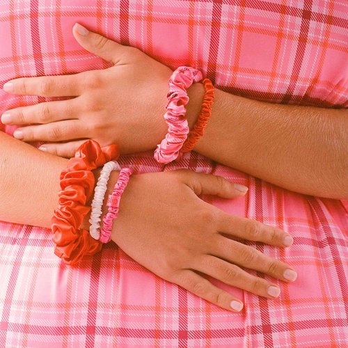 slip Scrunchies in Holiday Cracker Packaging: Anti-Crease, Anti-Breakage Slipsilk™ Design Protects Delicate Hair | Includes 5 Assorted Pure Silk Scrunchies, Scarlet