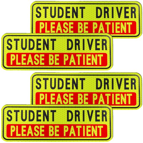 BFXM 4 PCS Student Driver Magnet for Car, Please Be Patient Funny Magnetic Student Driver, New Driver Safety Warning Bumper Sticker Signs, Reusable Movable Rookie Driver Reflective Magnets Stickers