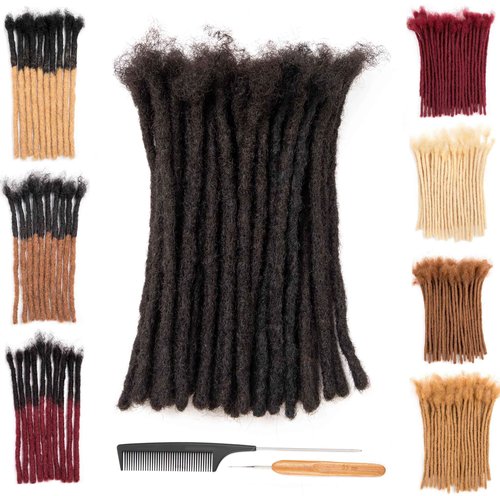 DAIXI 0.6cm Thickness 6-18 Inch 100% Real Human Hair Dreadlock Extensions for Man/Women Full Head Handmade 0.24Inch Thinner Can Be Dyed and Bleached Soft Dreadlocks with Needle and Comb, 60 Strands