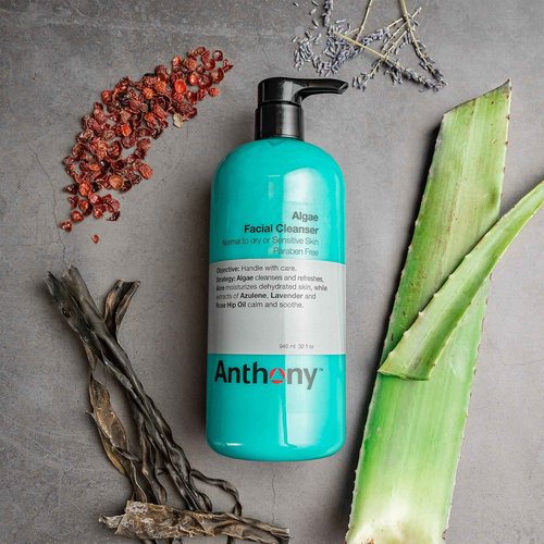 Anthony Algae Facial Cleanser, 32 Fl Oz - Algae, Aloe Vera, Azulene, Lavender & Rose Hip Oil for Cleansing, Refreshing, Moisturizing, Hydrating, Calming & Soothing Skin