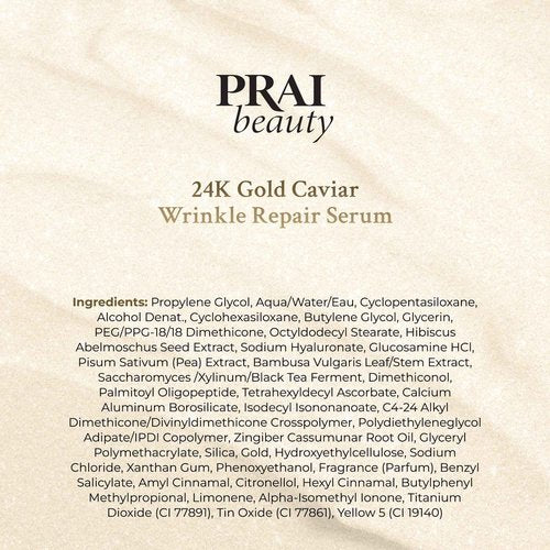 PRAI Beauty 24K Gold Caviar Wrinkle Repair Serum for Face | Anti-Aging Serum with Hyaluronic Acid to Plump and Fill In Wrinkles | Anti-Wrinkle Serum with Vitamin C for Brighter, Firmer Skin | 1.7 Oz