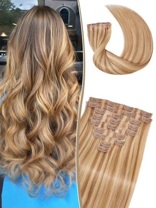 Clip in Hair Extensions for Women,#16/22 Light Blonde with Remy Human Hair Extensions Real Human Hair 125g 9Pcs Invisible Seamless Real Human Hair (16inch)
