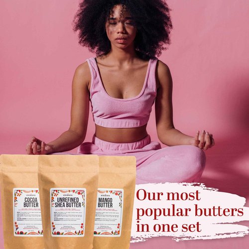 Better Shea Butter Set of Raw Shea Butter, Raw Mango Butter, Unrefined Cocoa Butter For Soap Making and DIY Body Butters, Lip Balms, Body Lotions - Each Jar is 8 oz Making 24 oz Total (3-Bar Set)