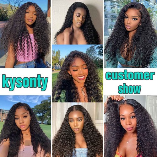 kysonty Water Wave Lace Front Wigs Human Hair 200% Density Wet and Wavy Deep Part curly 13x6 HD Trasparent Lace Frontal Wigs for Black Women Glueless Wigs Human Hair Pre Plucked with Baby Hair 28inch