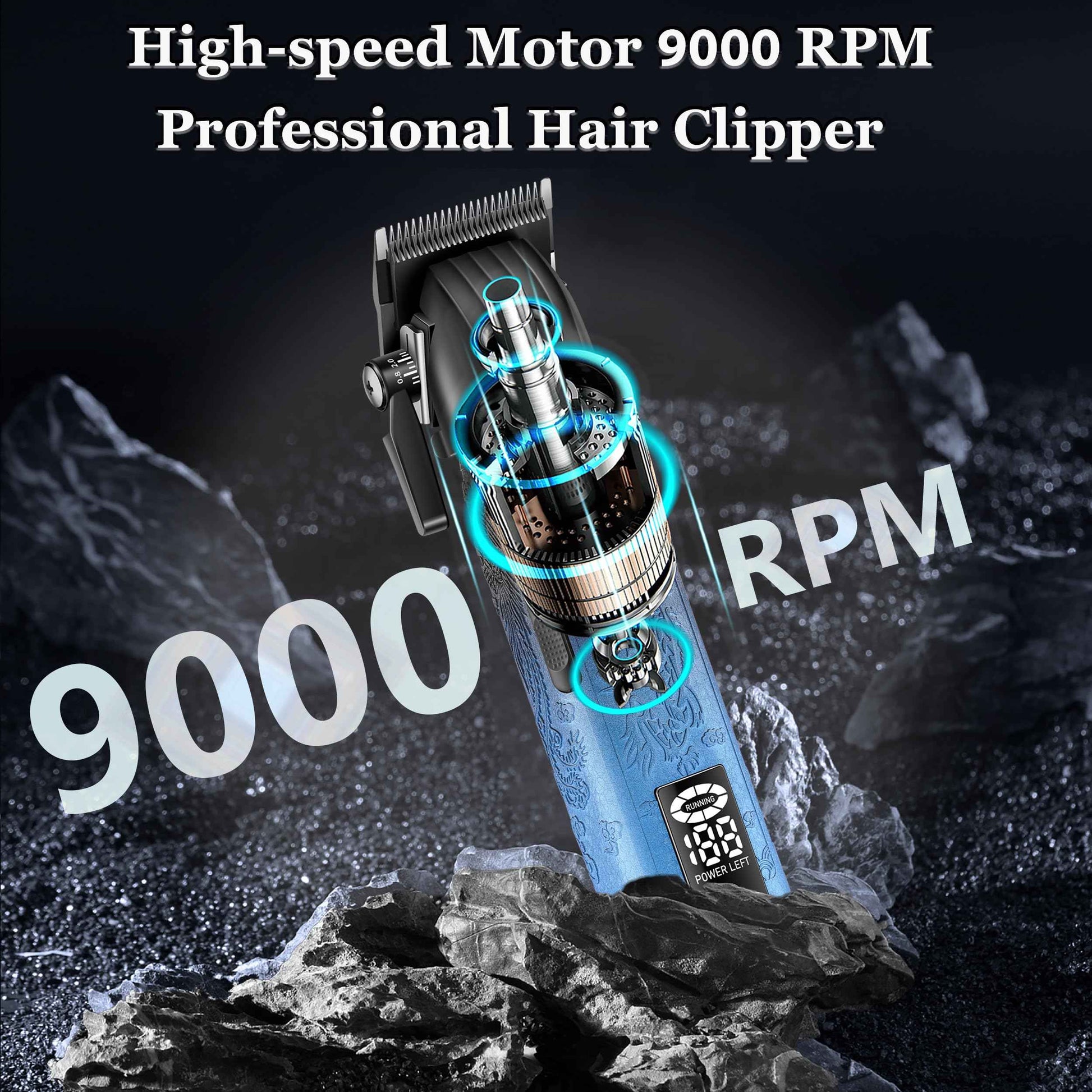 KEMEI 8550 Professional Hair Clippers for Men, Cordless Barber Clippers with LED Display, 9000 RPM Hair Trimmer with Ceramic & Powder Metallurgic Blades, 2500 mAh Hair Clipper for Barbers Haircut Kit