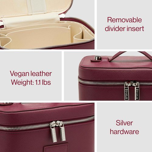ETOILE - Mini Vanity Case Burgundy - Stylish Travel Makeup Bag Organizer With Removable Dividers