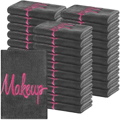 Preboun 96 Pack Makeup Remover Cloths, 13 x 13 Inch Makeup Towels Bulk Soft Microfiber Face Towels Reusable Makeup Washcloths with Makeup Embroidery for Women Skin (Gray)
