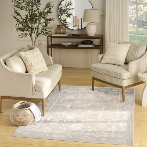 Nourison Home Vintage Washables Grey 4' x 6' Area Rug - Easy Clean, Non Shedding, Bed Room, Living Room, Dining Room, Kitchen (4' x 6')
