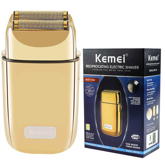 Kemei Cordless Metal Double Electric Shaver Razor for Men Close Electric Shavers, Type-C Rechargeable for Wet/Dry Shaving, KM-TX1 Gold