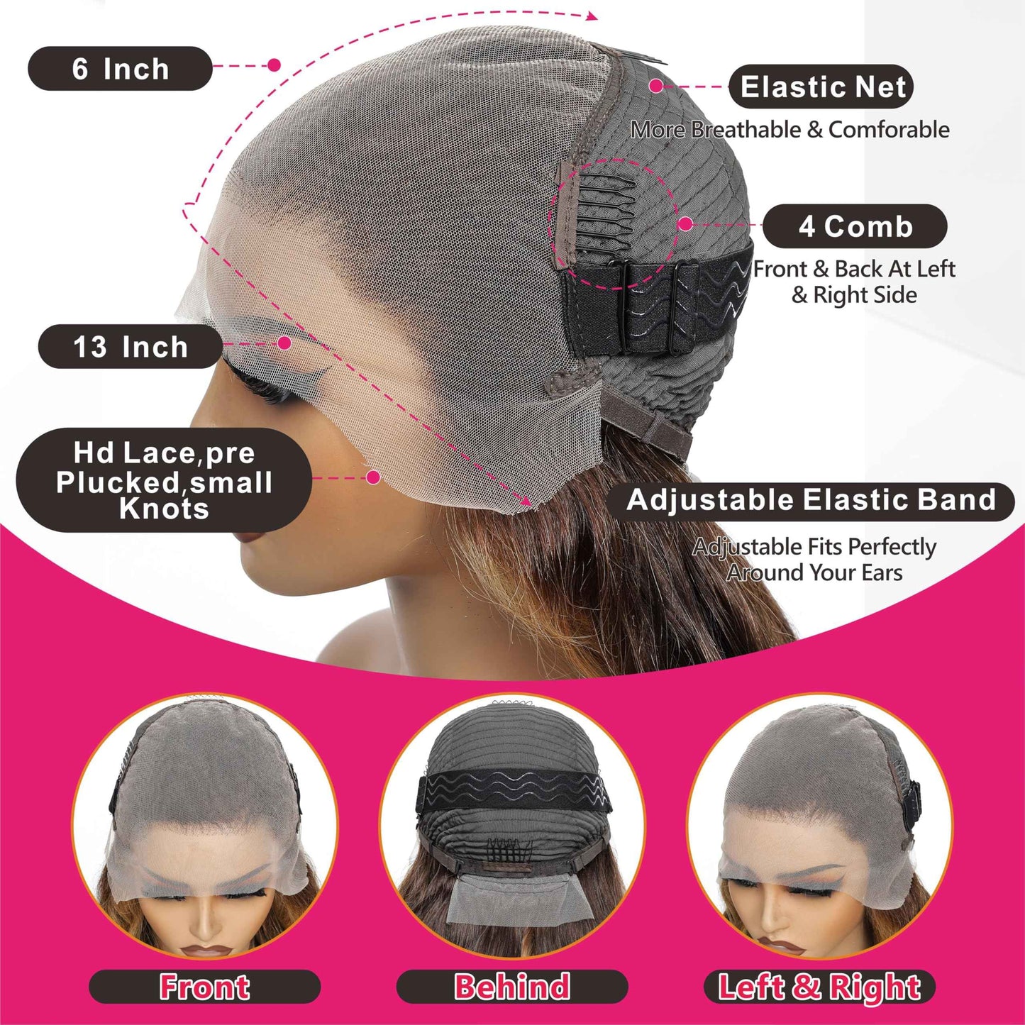 MARUOL Honey Blonde Ombre 13x6 Lace Front Wigs Human Hair 200% Density Highlight Body Wave HD Lace Front Wigs Pre Plucked Glueless P4/27 Colored Wig for Women Average Cap Tangle Free 22in