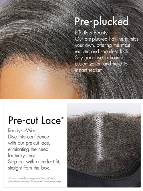 LUVME HAIR Salt & Pepper Layered Bob Glueless Pre-Cut Lace Wig Gray Wigs For Women Short Grey Hair Glueless Bob Wigs Pre Plucked Pre Cut Pixie Cut