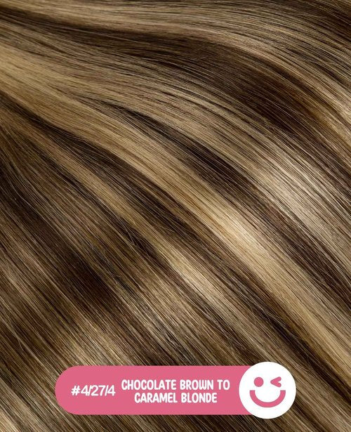 Youngsmile Injection Tape in Hair Extensions Human Hair #4/27/4 Chocolate Brown to Caramel Blonde 20pcs 35g 16 Inch Balayage Injected Tape in Hair Extensions Straight Remy Human Hair (#4/27/4,16'')