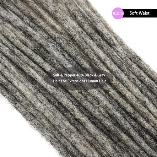 Loc Extensions Human Hair 100% Black and Gray 0.2cm 10inch 30 strands Salt and Pepper Grey & Black Handmade Dreadlock Extensions