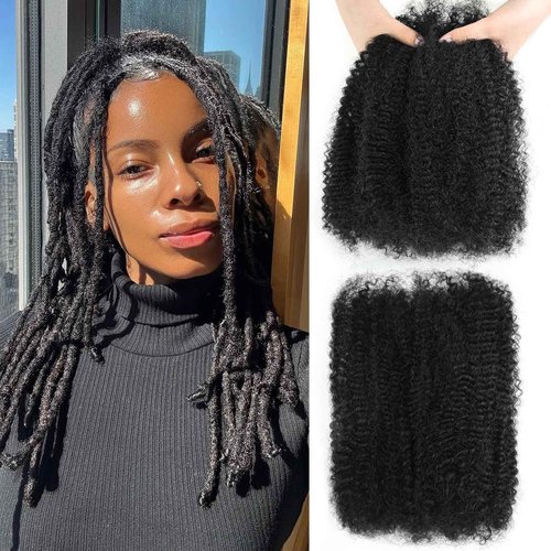 2 Bundles Afro Kinky-Curly Human Hair Bulk 20 Inch Afro Kinkys Bulk Human Hair Black for Twist Dreadlocks Extensions Repair Locs