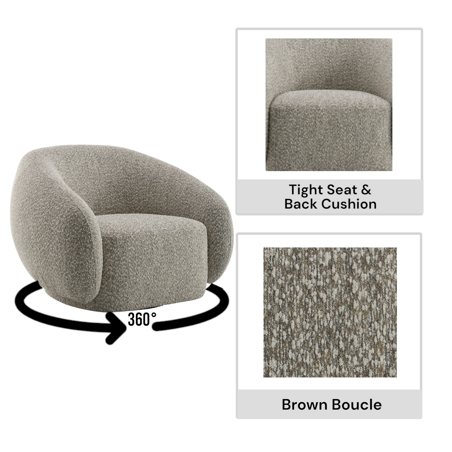 Brown Boucle Swivel Chair - Stylish Comfort for Living Rooms