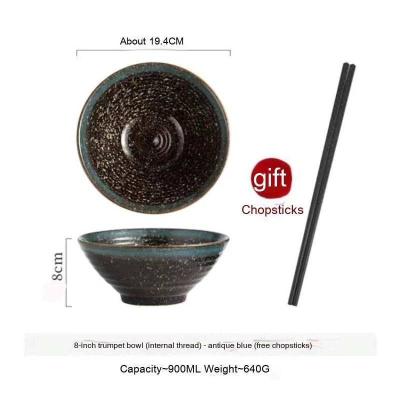 Large Ceramic Noodle Bowl - Frosted Chinese Style Tableware for Kitchen