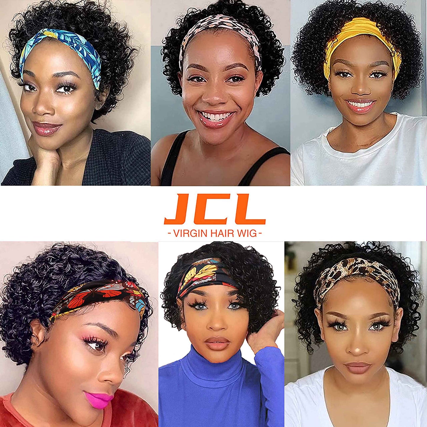 JCL Headband Wig Human Hair 14 Inch Deep Wave Headband Wigs Human Hair Wigs for Black Women Natural Color None Lace Front Wigs Glueless Wigs Human Hair