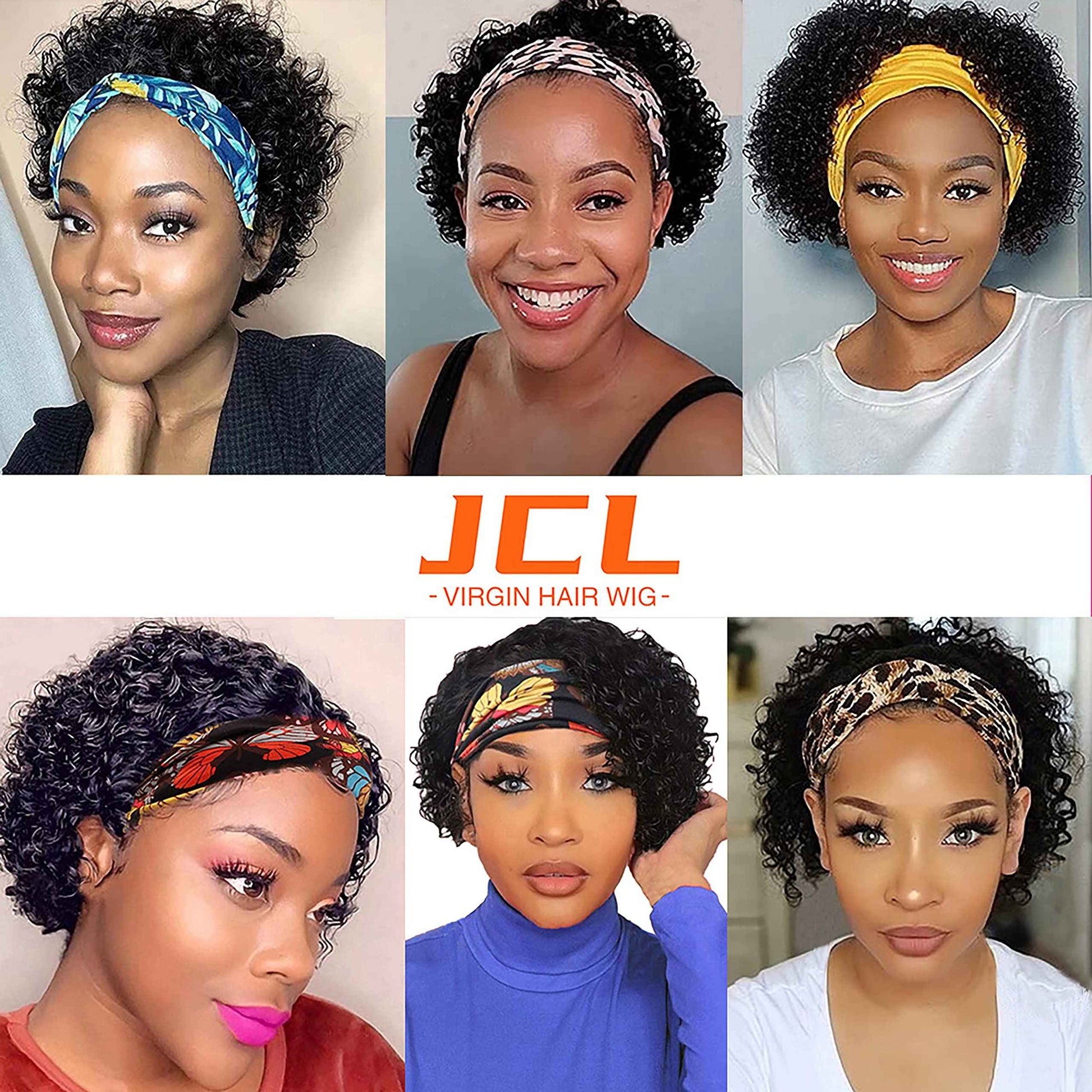 JCL Headband Wig Human Hair 14 Inch Deep Wave Headband Wigs Human Hair Wigs for Black Women Natural Color None Lace Front Wigs Glueless Wigs Human Hair