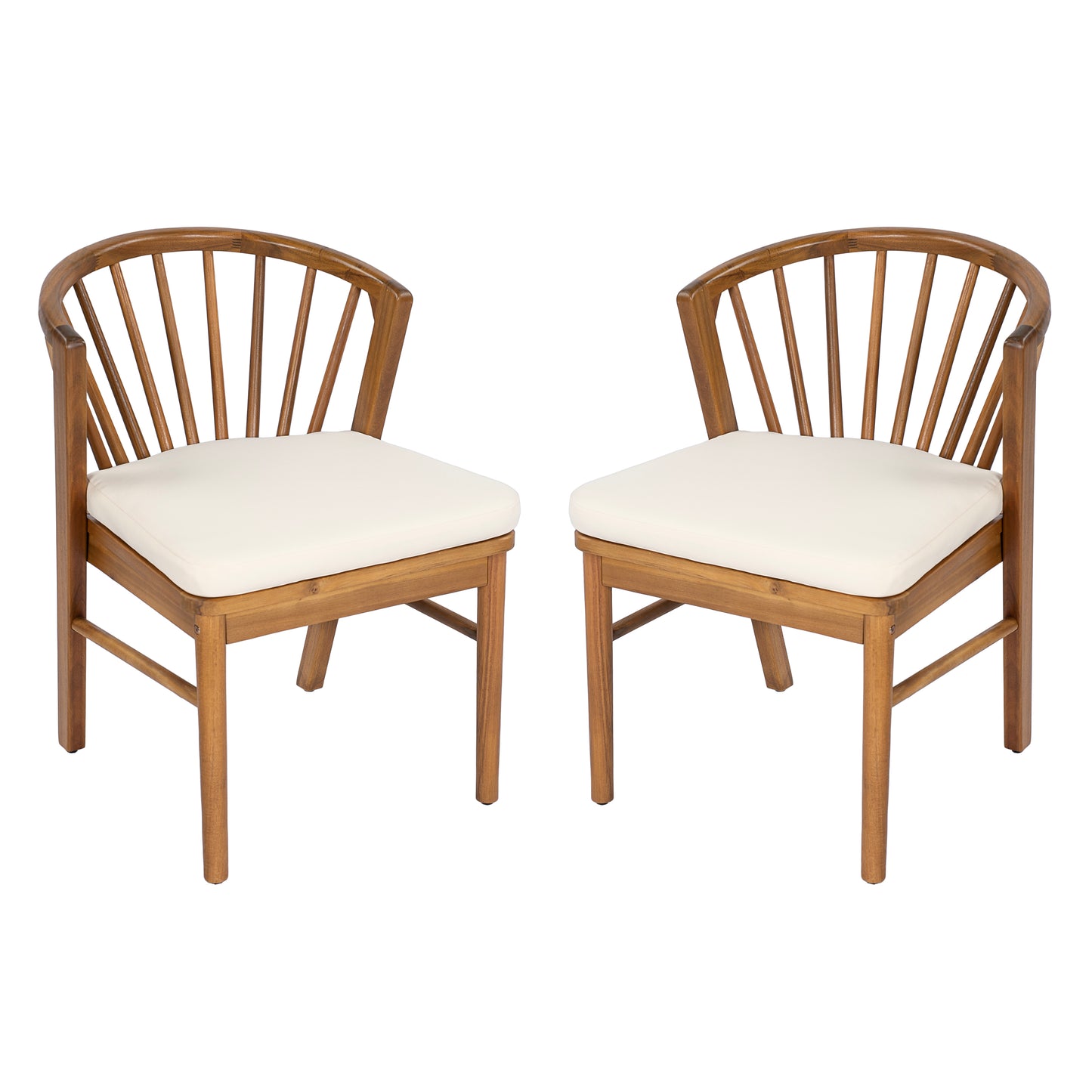 Outdoor Dining Chairs Set of 2 - Acacia Wood with Cream Cushion