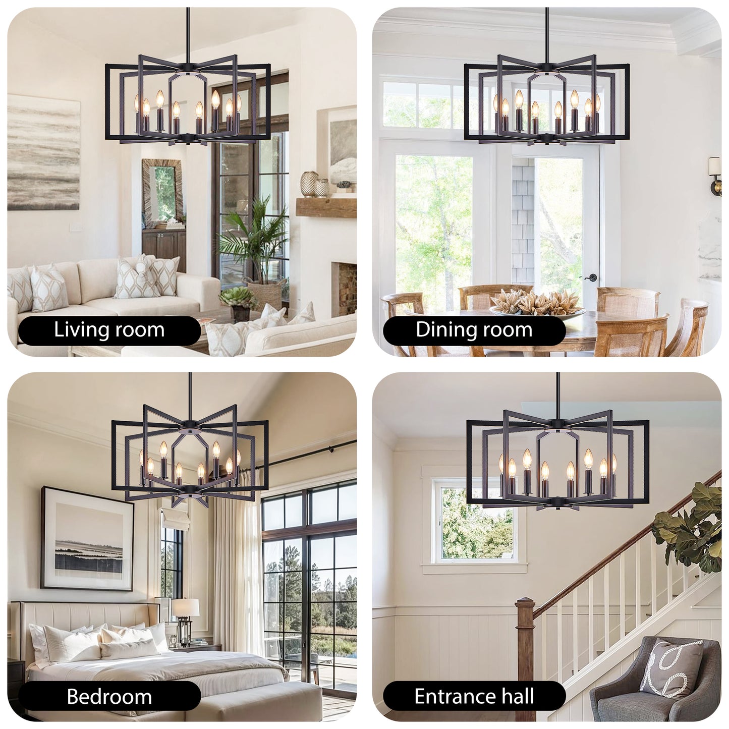 27-Inch Modern Black Geometric Pendant Light Fixture for Living Room Kitchen