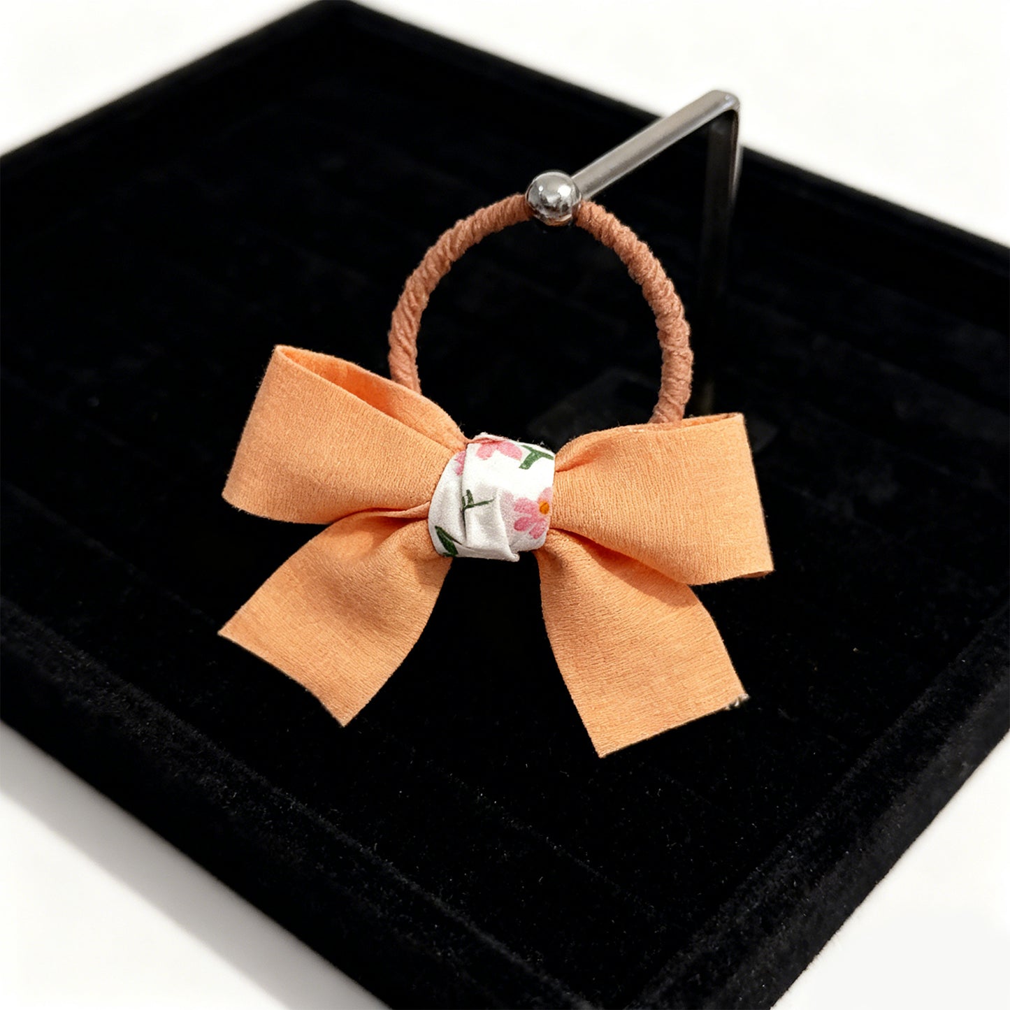 Orange Bow Hair Tie - Elegant Ribbon Hair Accessory