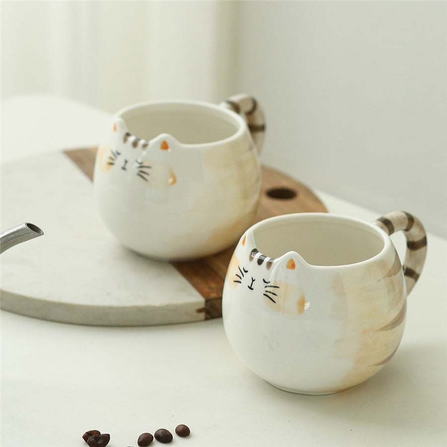 Hand-Painted Cat Ceramic Cup 380ml - Cute Kitten Shape Home Drinkware